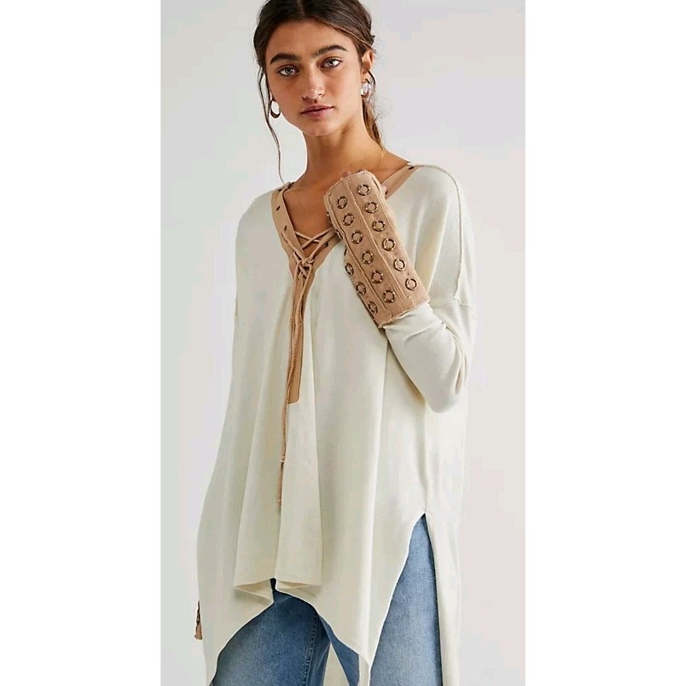 Free People Along For The Ride Oversized Tunic Tee Top Boho Hippie Grommets